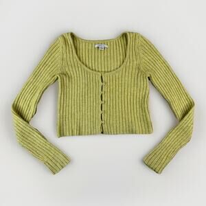 American‎ Eagle Womens Y2K Ribbed Button Front Cropped Cardigan Sweater S Twee